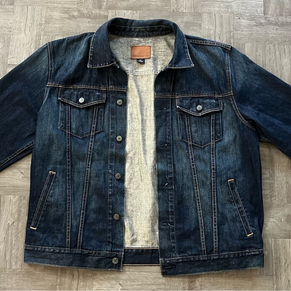 The Gap Est 1969 Denim Jean 3XL Blue Biker Jacket Button Up Men’s Sz XXL Classic